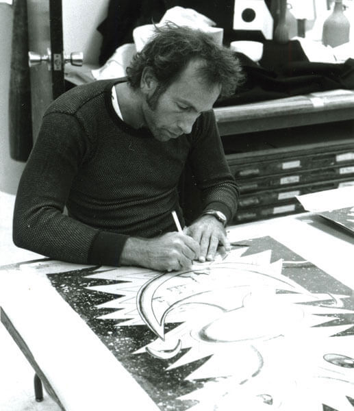Artist Kenny Scharf draws at the 1998 Normal Editions Workshop.